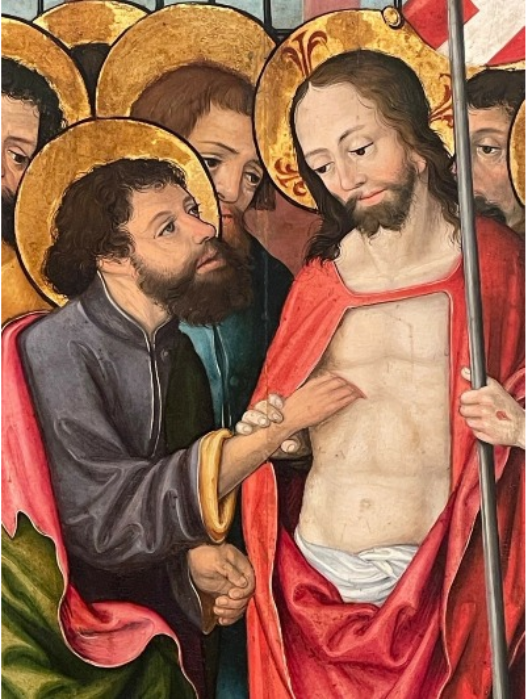 Oberdeutscher Meister: Christus und der ungläubige Thomas, Ausschnitt, um 1520, Museum Wiesbaden, Foto: privat